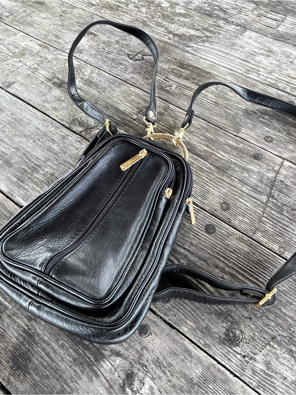 VALENTINO Black Leather Crossbody Bag with Gold Hardware - MINI